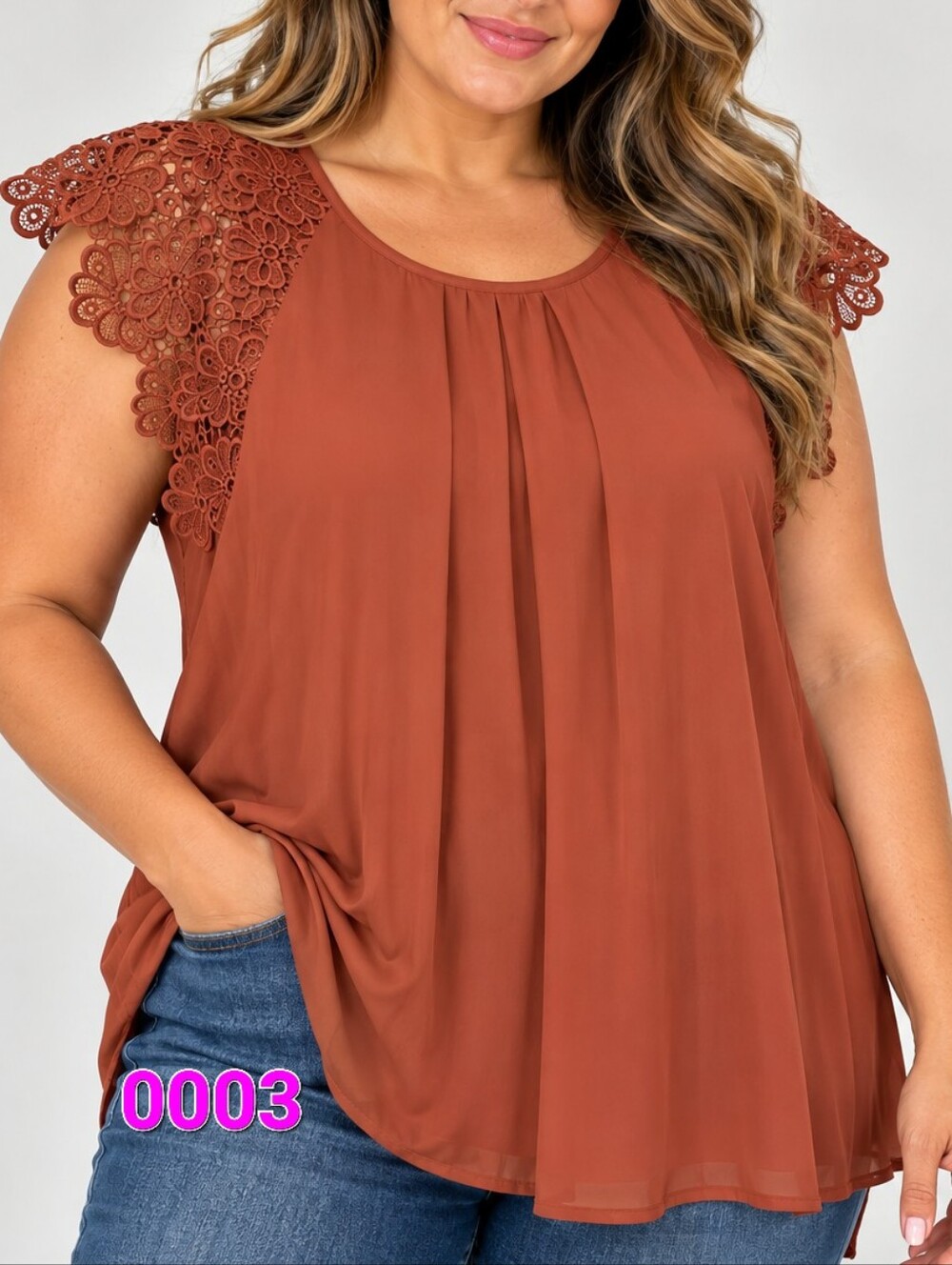 Philosophy Terra Cotta Crochet Cap Sleeve Pleated Tank